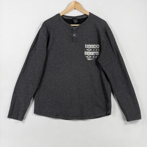 Volcom Sweater Mens Large Gray Henley Pullover Cotton Blend Long Sleeve Pocket